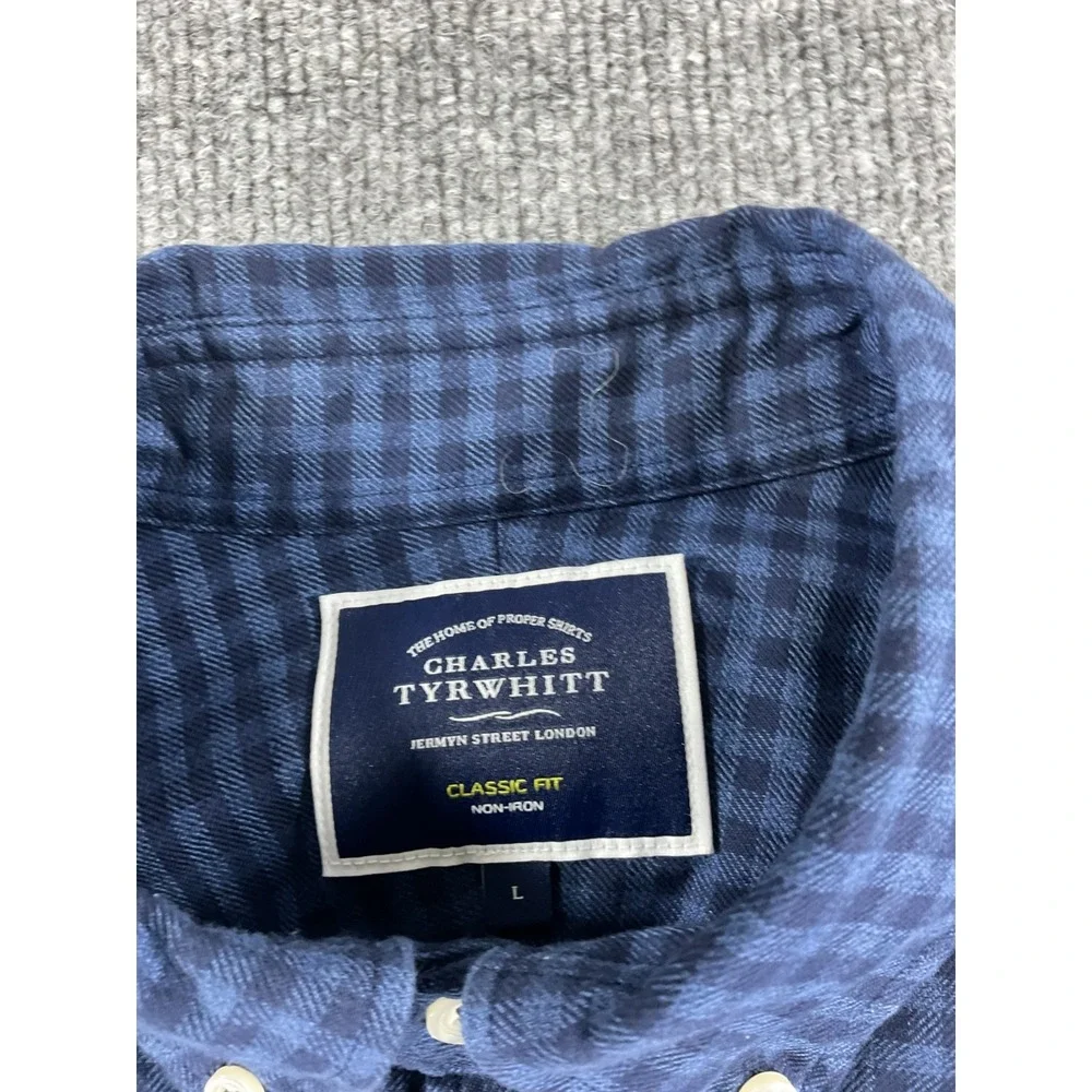 Charles Tyrwhitt Classic Fit Shir Men's Large Blue Check Button Down Long sleeve